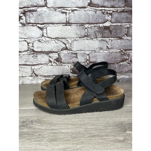 Spring Step Black Leather Strappy Cork Wedge Sandals Women Sz 41EU/10.5M US - Picture 1 of 16